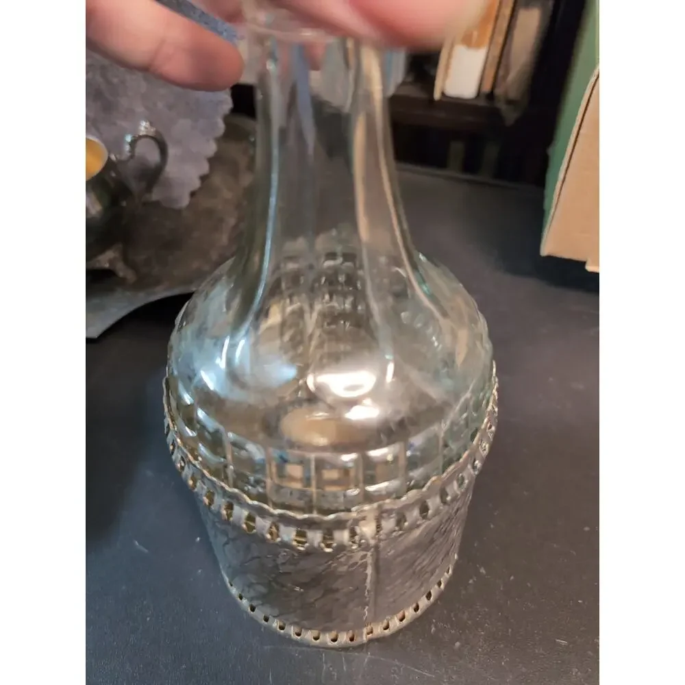 Gales of Sheffield England Vintage Silver Plate Crystal Glass Decanter Bottle